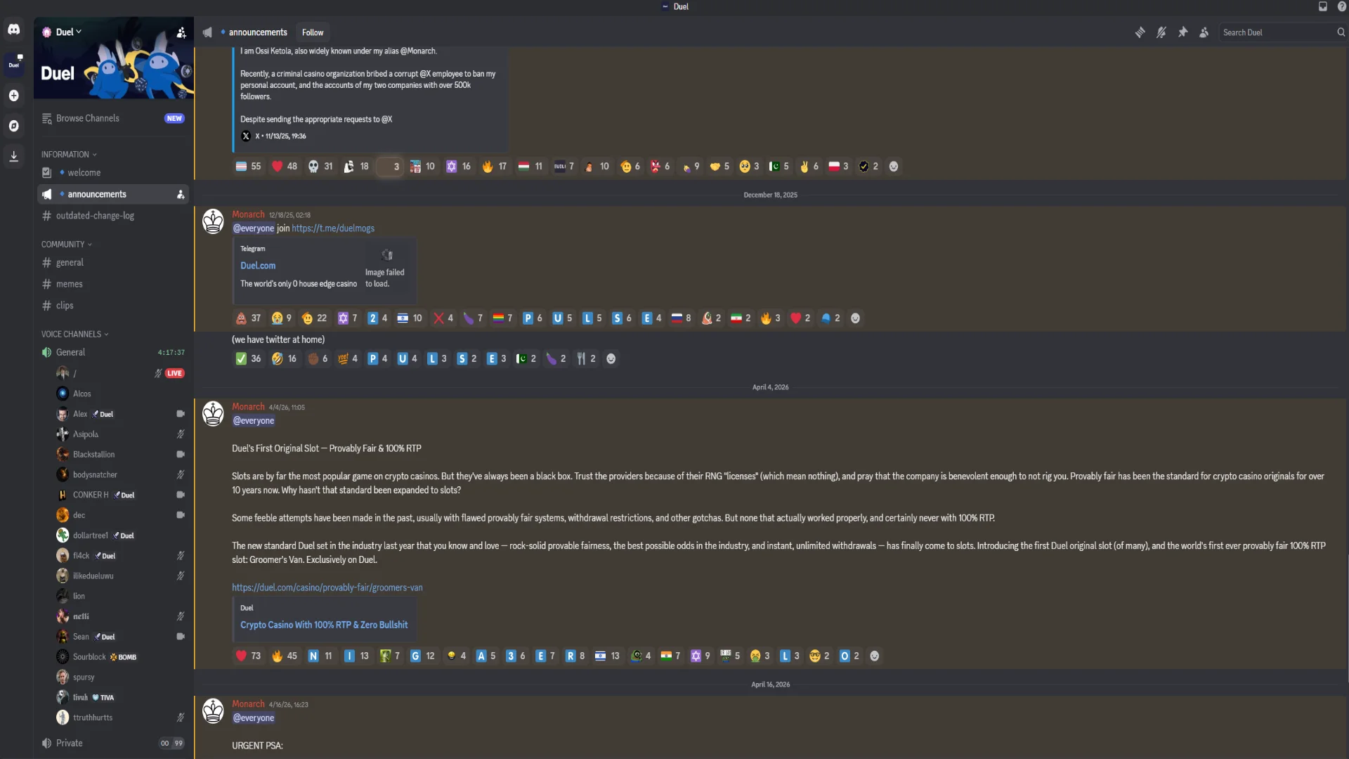Duel Casino player community