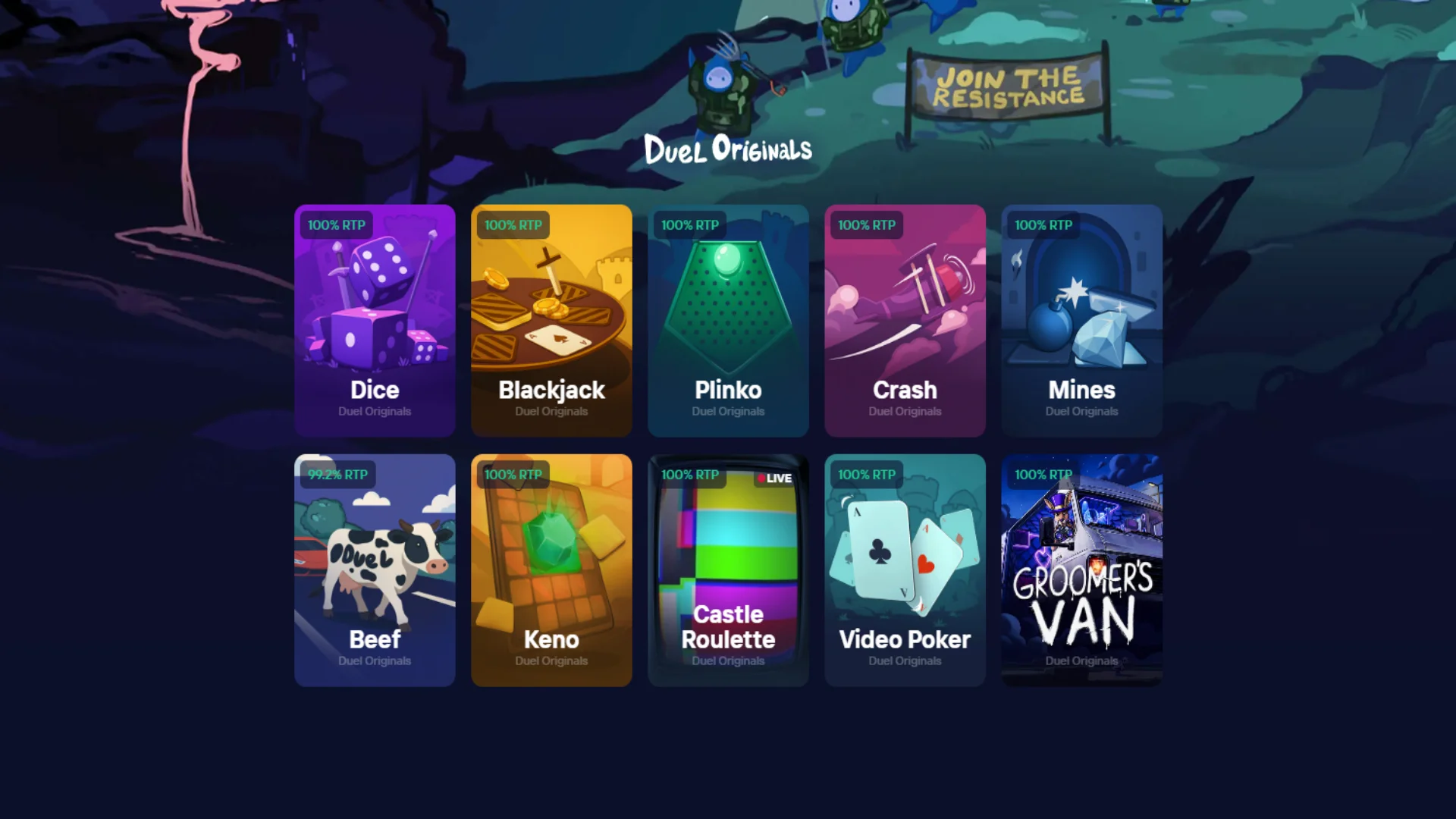 100% RTP original games at Duel Casino